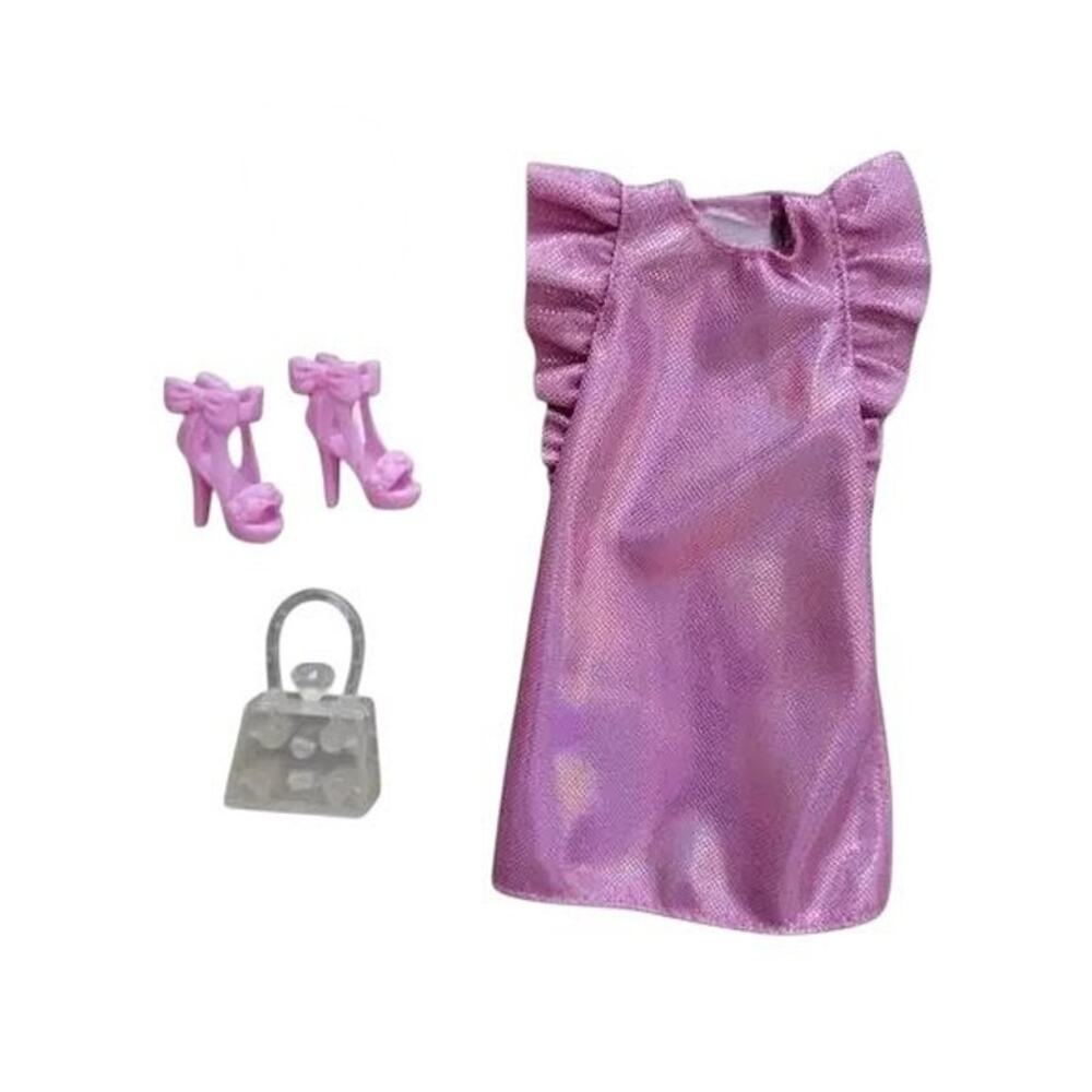New Barbie Doll Pink Metallic Dress Shoes and Handbag Outfit